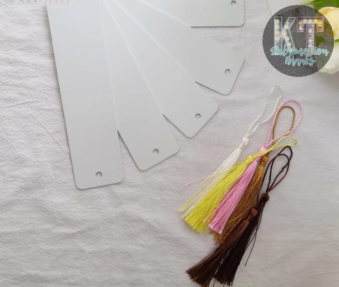 Sublimation Blank Bookmarks with Colorful Tassels and Self - Sealing Bags, Heat Transfer Metal Aluminum - KT SUBLIMATION, DTF AND MORE LLC