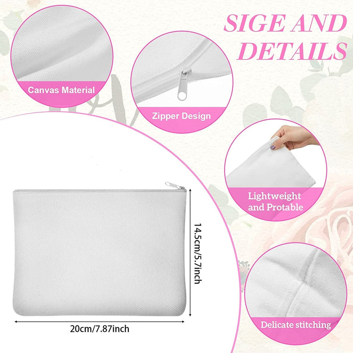 Sublimation Blank Canvas Makeup Bags Pouch with Zipper (7.87 x 5.7 Inch, White) - KT SUBLIMATION, DTF AND MORE LLC