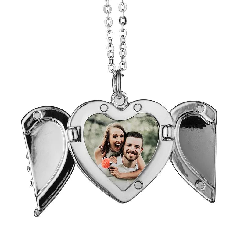 Sublimation Blanks Angel Wings Heart Necklace – Customizable Locket - KT SUBLIMATION, DTF AND MORE LLC