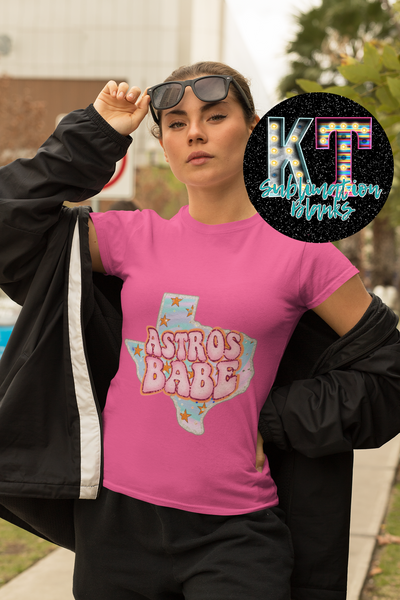Astros Pink Babe DTF, ready to press transfer