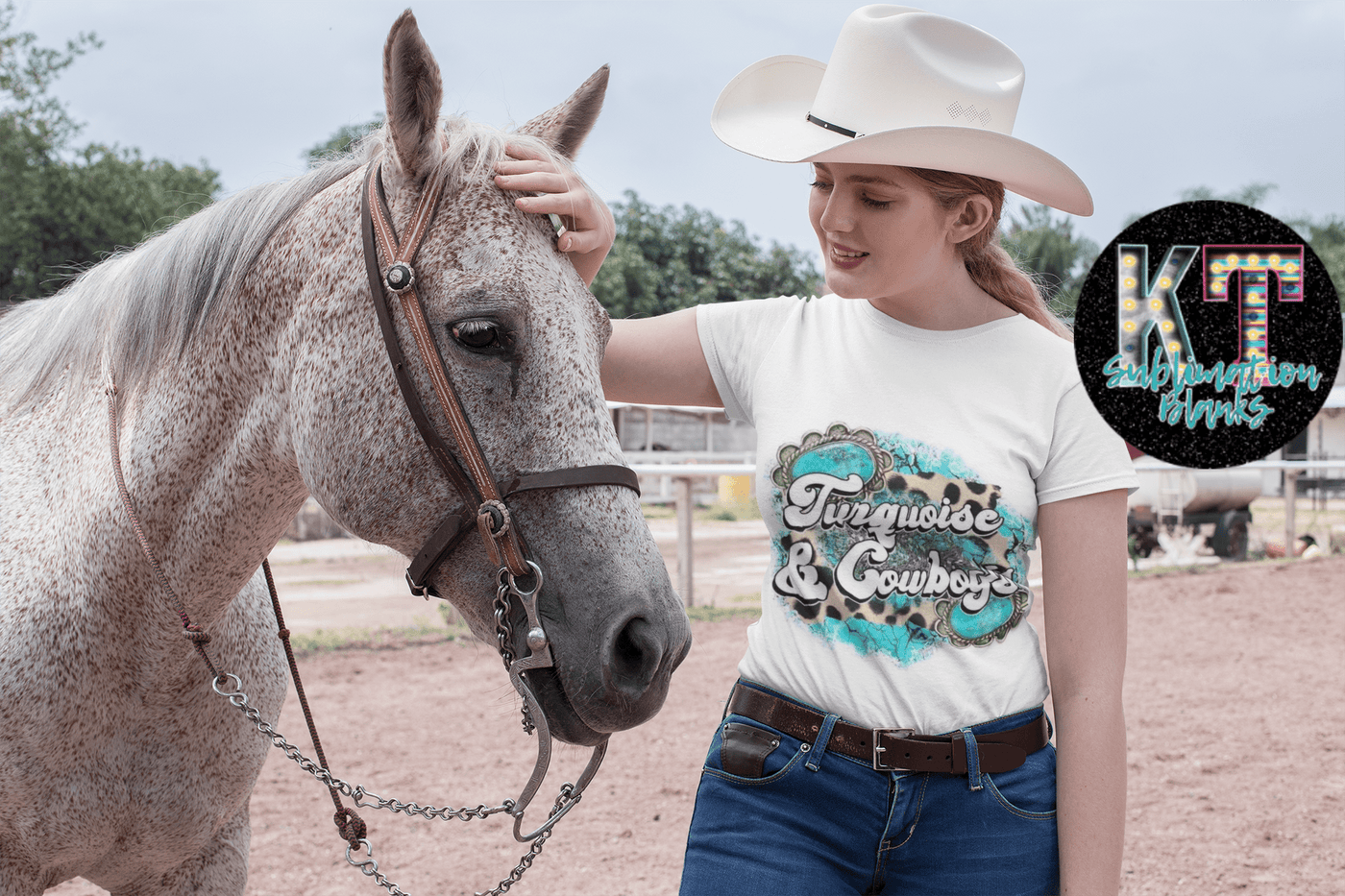 Turquoise & Cowboys DTF ready to press transfer - KT SUBLIMATION, DTF AND MORE LLC