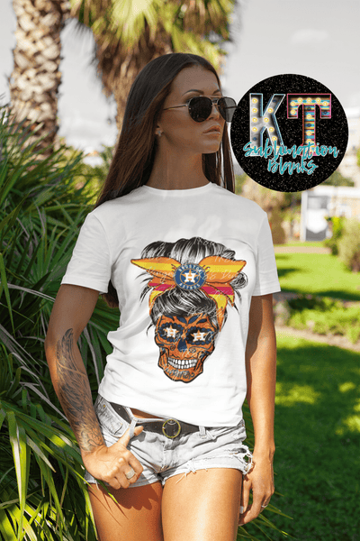 Women Skull Baseball Astros DTF, Ready to press transfer - KT SUBLIMATION, DTF AND MORE LLC
