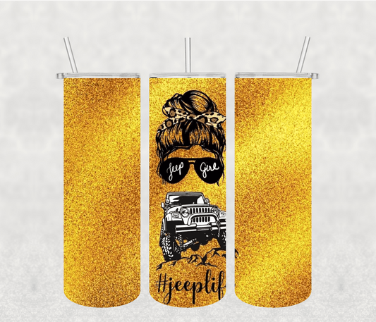 Yellow Jeep 20oz Tumbler Sublimation Print - KT SUBLIMATION, DTF AND MORE LLC